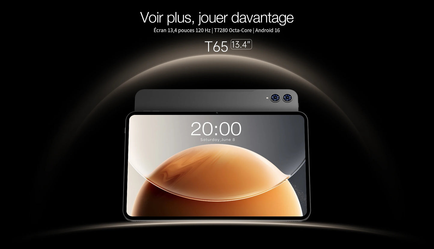 Teclast T65 Android 16 Tablet 13.4 inches 120Hz Max. 26GB RAM 256GB ROM T7280 8 cores 1920x1200 4G LTE 13MP + 5MP 10000mAh