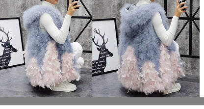 New Turkey feather waistcoat with hat and big swing, medium and long fur coat can be customized