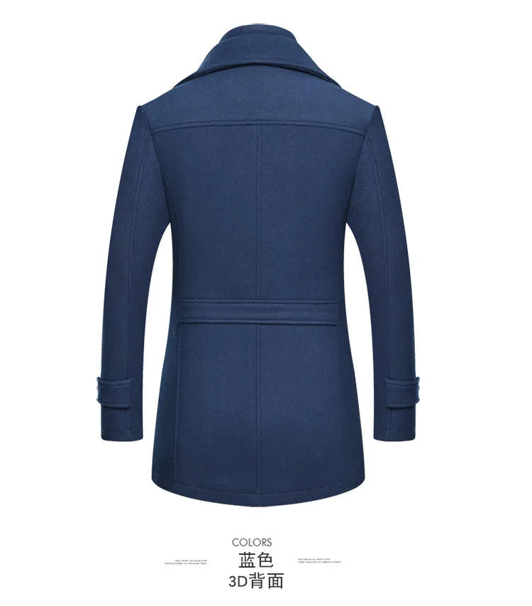 Autumn Winter Double Collar Woolen Coats Men Thick Business Casual Wool Blends Trench Coat Male Solid Turn Down Collar Outerwear
