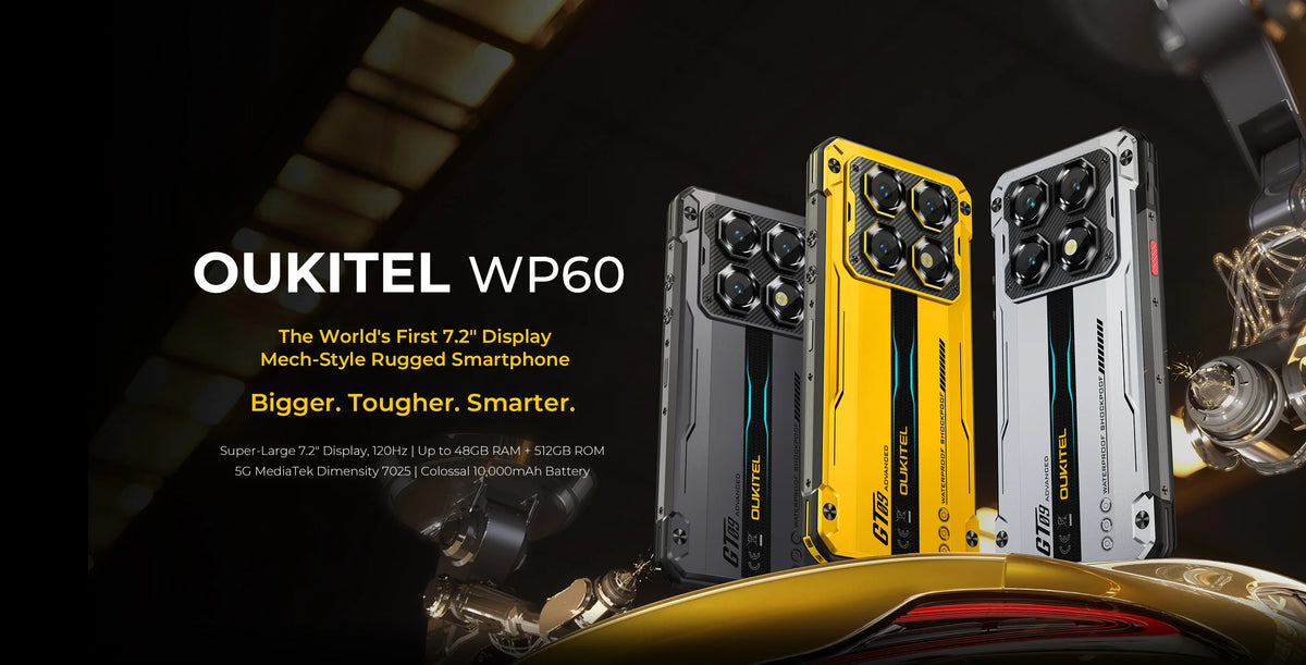 OUKITEL Rugged Phone WP60 5G 24GB(8+16) 256GB / 36GB(12+24) 512GB 7.2” HD+ 120Hz Smartphone 10000mAh 108MP Android 15 NFC
