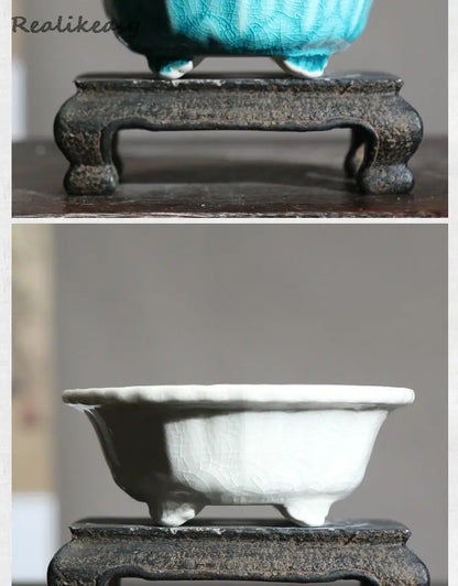 Chinese Style Purple Sand Flowerpot Home Desktop Ceramic Bonsai Pot Small Portable Handmade Succulent Glaze Flower Pots LC373