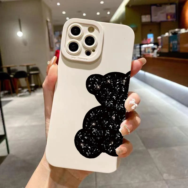 Floral Bear Painting Phone Case For iPhone 17 16 15 14 Pro Max 16E 13 12 11 16 Plus 17 Air Shockproof Soft Silicone Bumper Cover