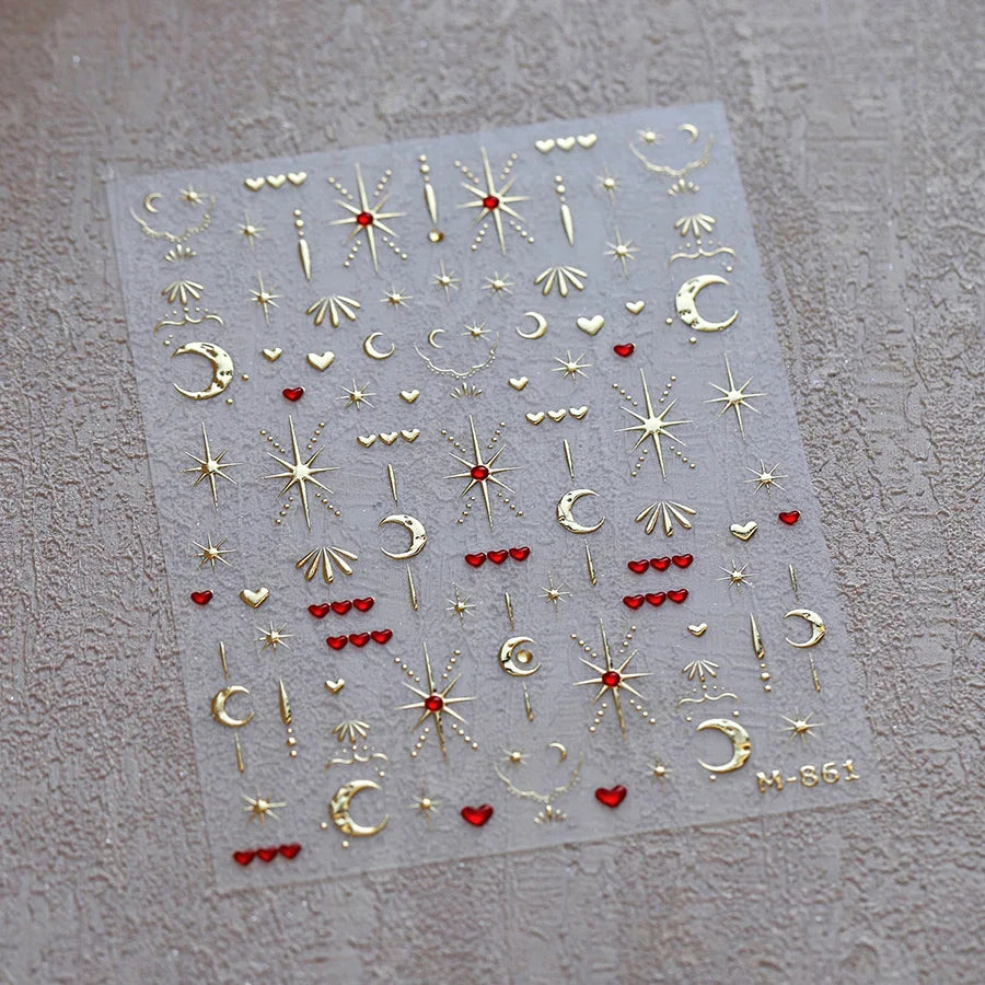 1pcs 5D Star Moon Nail Stickers Kawaii Pink Retro Bronzing Nail Art Sticker Decorations Decals DIY Adhesive Slider Accessories