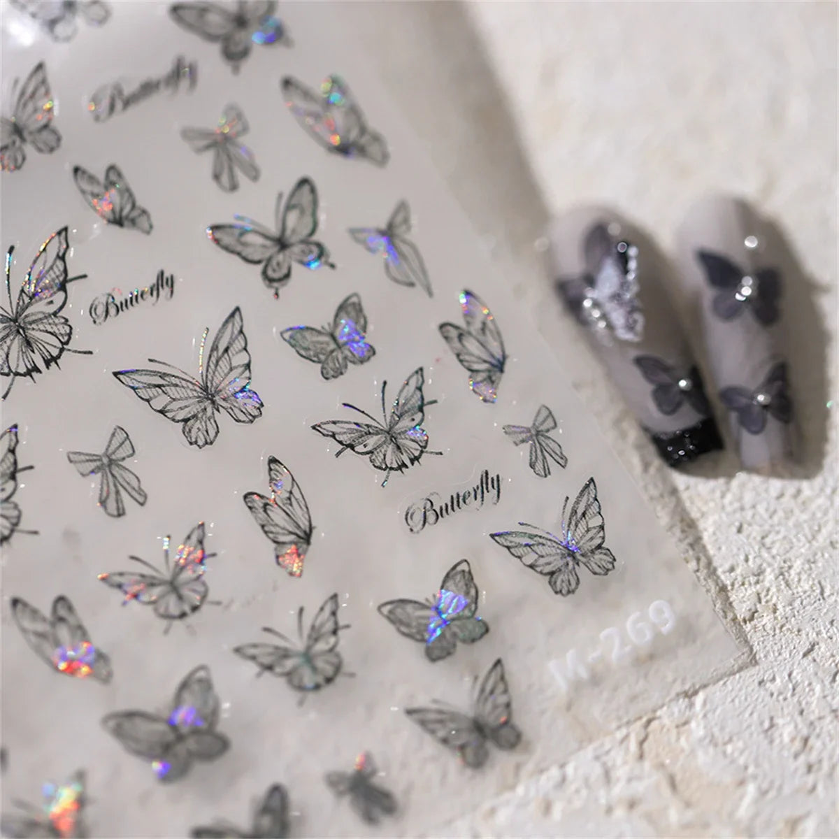 1pcs 5D Japanese Black Butterfly Nail Art Stickers Glitter Shiny Kawaii Self Adhesive Manicure Decorations Tool Decals Accessory