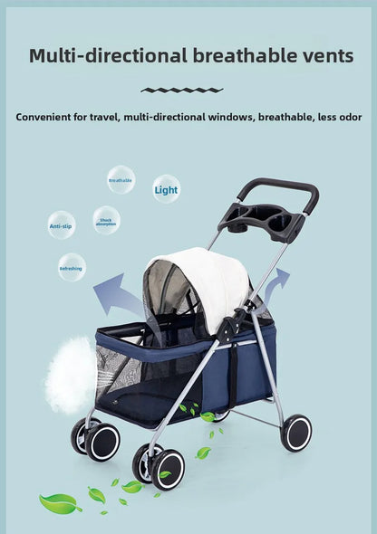 Outdoor Portable Folding Pet Stroller Small Cat Dog Rabbit Hamster Lightweight Vehicle Compatible Carrier Pet Trolley