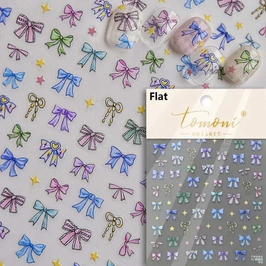 5D Cute Rabbit Love Heart Peach Blossom Flower Yellow Nail Art Stickers Bowknot DIY Self Adhesive Rhinestone Manicure Decals