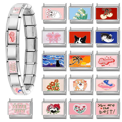 Wholesale Cute Animal Swimming Dogs Cats Sheep Charm Bracelet Fit 9mm Bracelet Stainless Steel Italian Links Making DIY Jewelrys