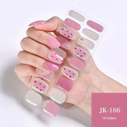 16/18/20Tips Semi-Cured Gel Nail Strips Adhesive Full Cover Stickers for Nails UV Lamp Need Press On Nails Fashion Manicure