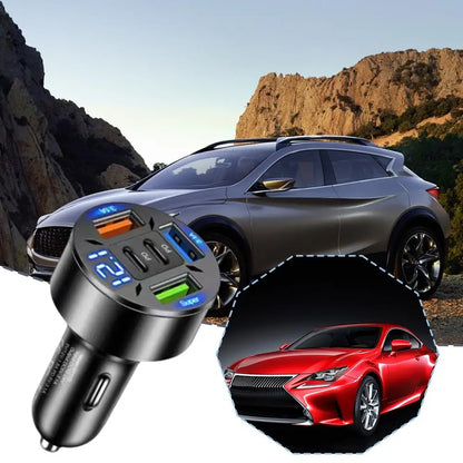 250W Car Charger 5 Ports LED Digital Display USB PD Type C Fast Charging Car Phone Charger Adapter For IPhone 15
