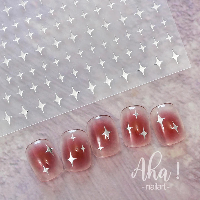 1pc Sliver Gold Star Nail Art Stickers Y2K Charms Self-Adhesive Sliders Laser White Chrome Gel Polish Decals Kawaii Accesories