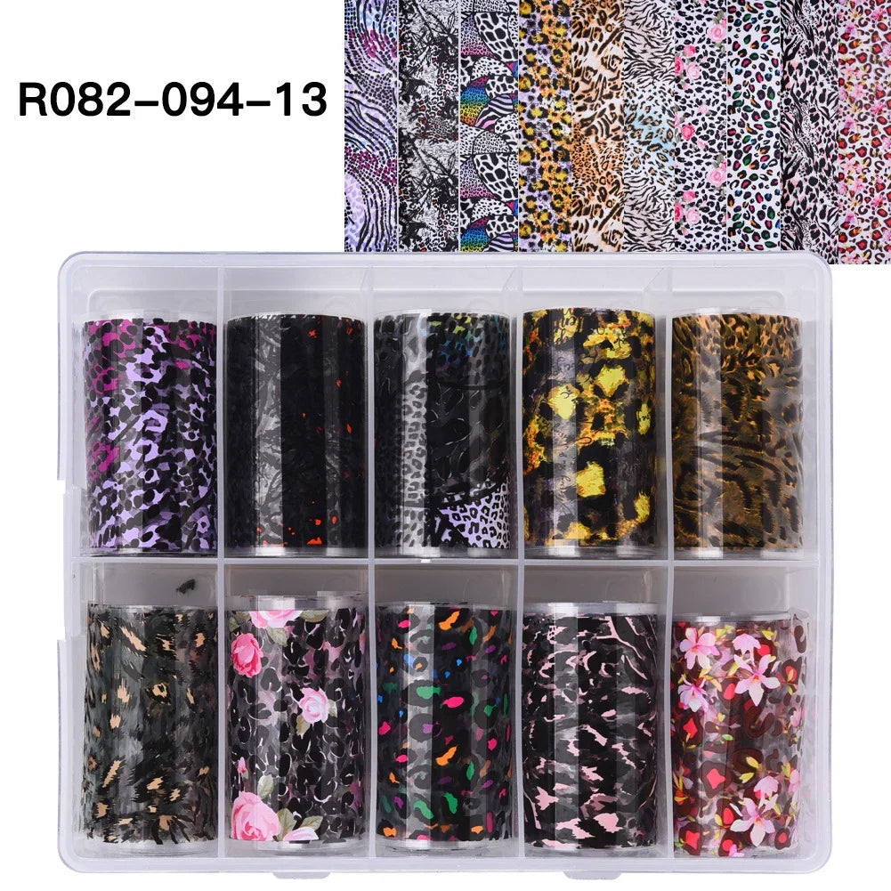 10 Patterns New Metal Nail Foils for Transfer Paper Stickers Floral Chameleon Nails Wraps DIY Water Marble Nail Art Decorations