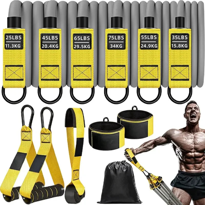 Resistance strap with handle used for muscle training, strength building body shaping, yoga, home fitness equipment - natural