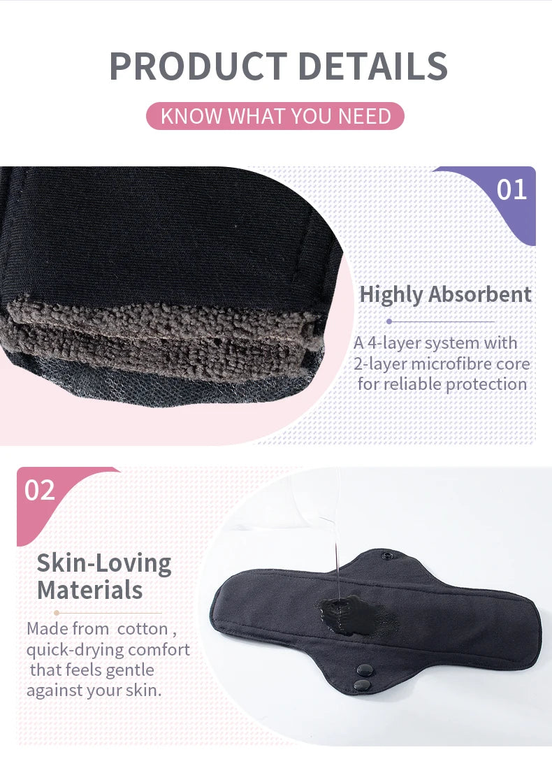 4pcs Washable Sanitary Towels Cotton Menstrual Pad Reusable Women Sanitary Napkins Feminine Hygiene Product Period Cloth Pads
