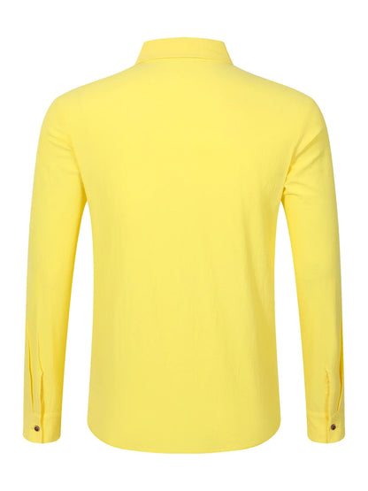 2025 Autumn New Men's Cotton and Hemp Long Sleeve Shirt Loose Casual with Pocket Collar Shirt