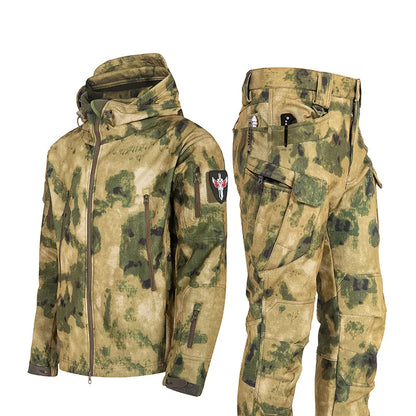 New Men's Winter Jacket Tactical  Sets Fleeced Sharkskin Windproof Waterproof Padding Suits Paintball Uniform Pockets Camo
