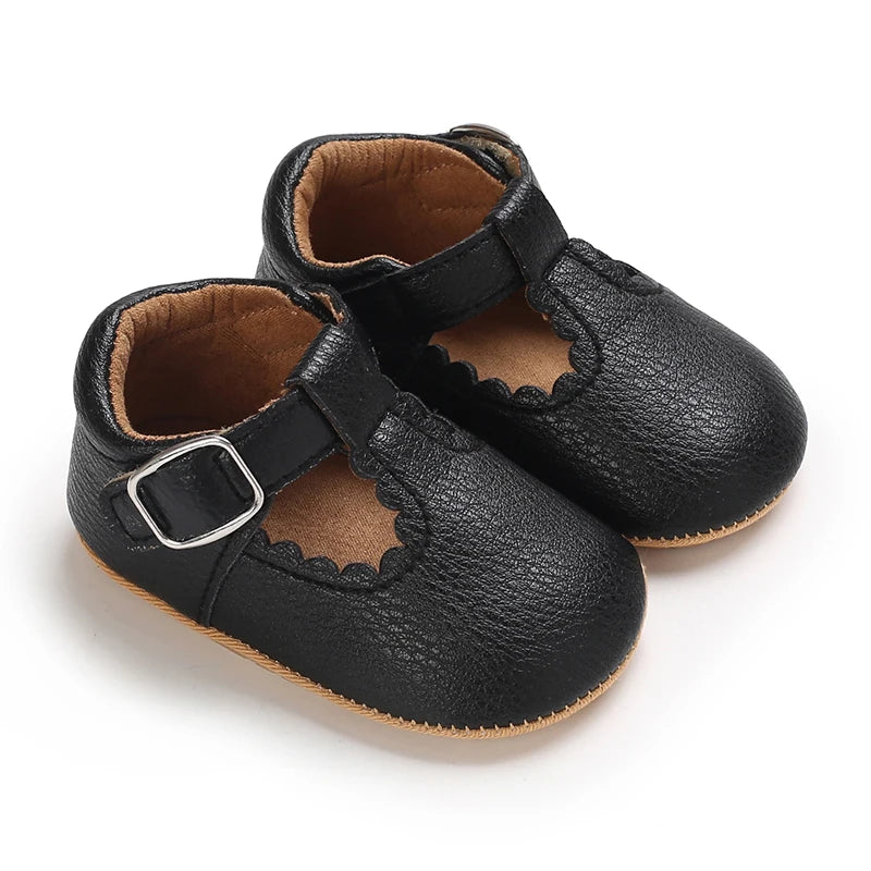 2025Black Fashion Newborn Party Princess Shoes  Boys And Girls' First Step Walking Shoes Rubber Soled Anti Slip Baby Shoes 0-18M