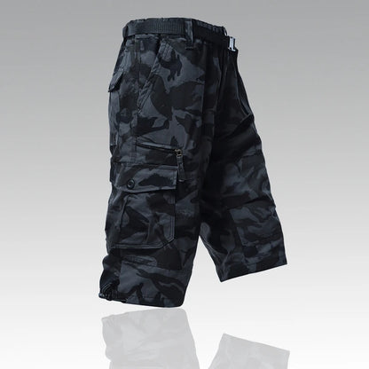 Mens Cargo Shorts 100% Cotton Casual Running Shorts Elastic Waist Hiking Outdoor with a Belt