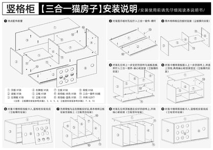 Triple-Function Cat House with Litter Box & Storage,Human-Pet Shared Furniture,Cat Tree Hut, Indoor Cat Den,Multi-Level Cat Fort