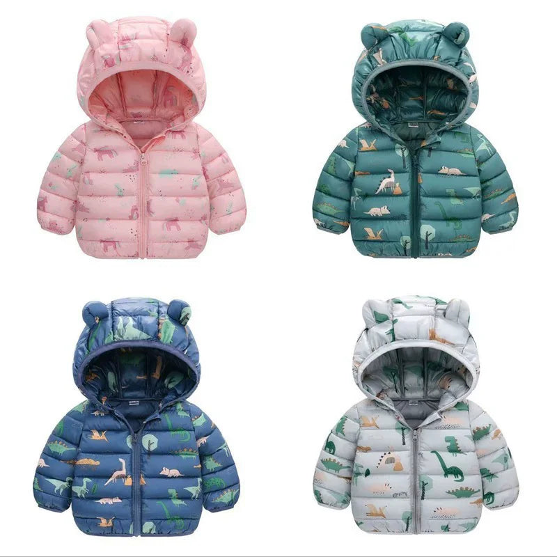 Baby Boys Girls Down Jackets Kids Cartoon Bear Zipper Coats Autumn Boys Thin Warm Hooded Jackets Children Clothes Outerwear