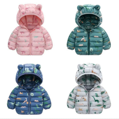 Baby Boys Girls Down Jackets Kids Cartoon Bear Zipper Coats Autumn Boys Thin Warm Hooded Jackets Children Clothes Outerwear
