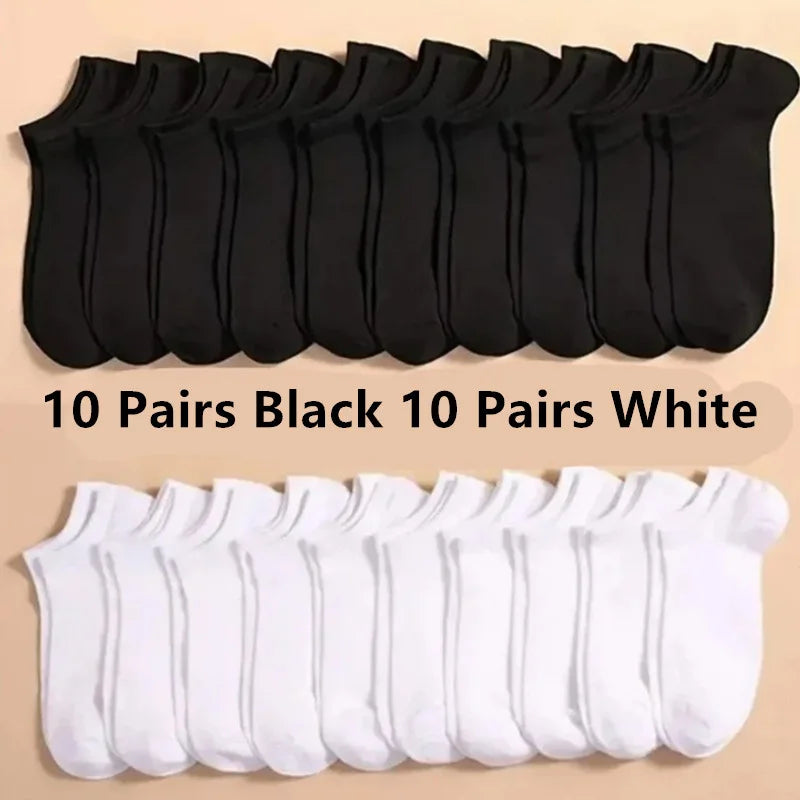 5/10/20 Pairs White Casual Breathable Socks Boat Socks For Women Men Invisible Low Cut Silicone Non-slip No-show Ankle Socks
