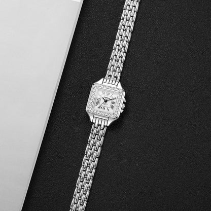 Elegant Rhinestone Square Women Watches Fashion Roma Dial Quartz Wristwatch Reloj Mujer Ladies Clock (Without Box)