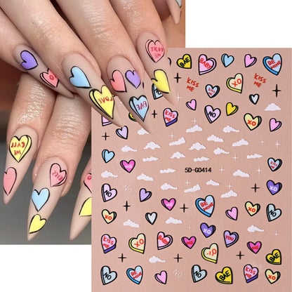 1sheet 5D Sexy Red Lips Nail Decal Stickers KISS Love Heart Valentine's Day Self-adhesive Nail Slider DIY Romantic Nail Decor