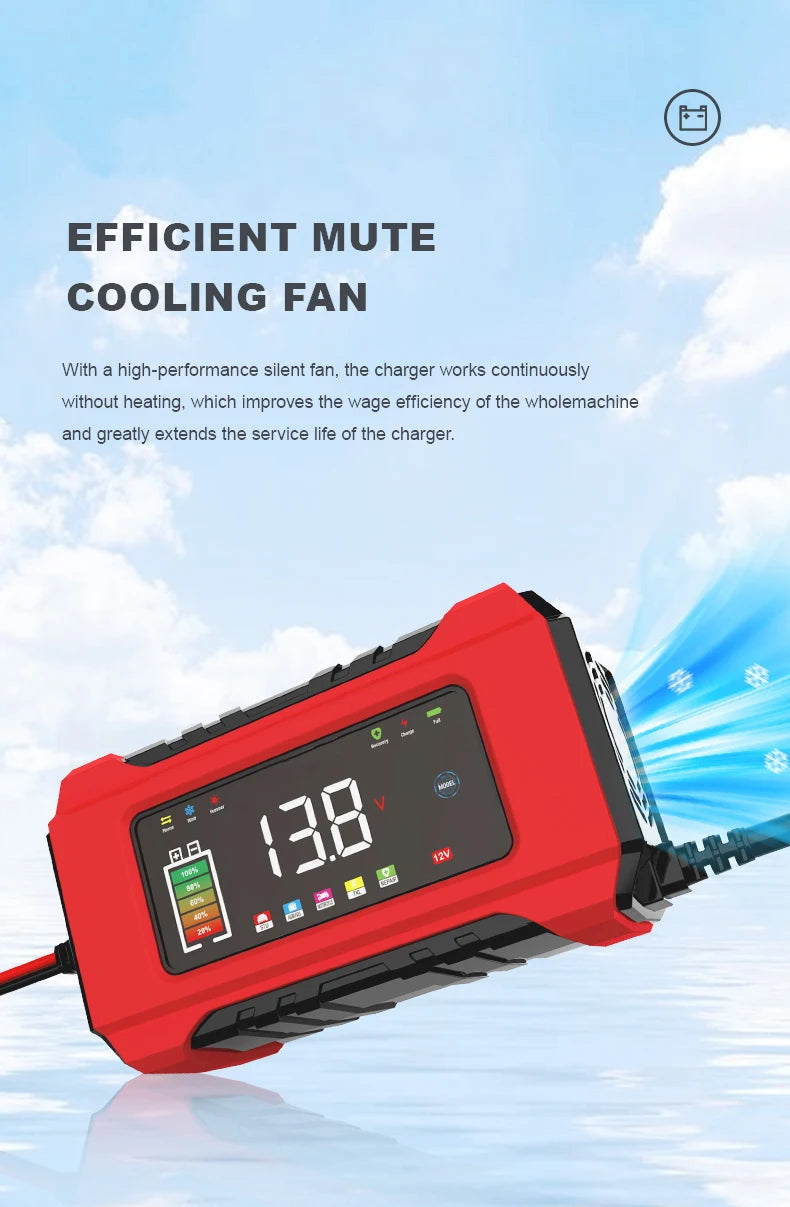 12V 6A Fully Automatic Car Battery Charger Smart Pulse Repair Color Screen for AGM GEL WET Lead Acid Charger LCD Display