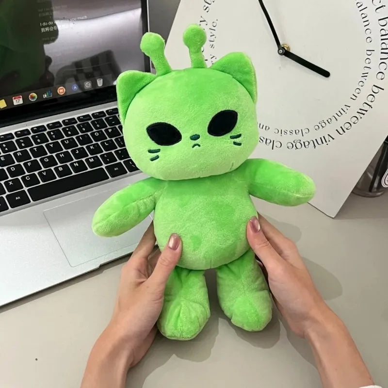 Cute Alien Cat Plush Toy Green Kitten Soft Plushie Dolls Kawaii Anime Stuffed Animal Pillow Home Decor Couple Gifts for Friends