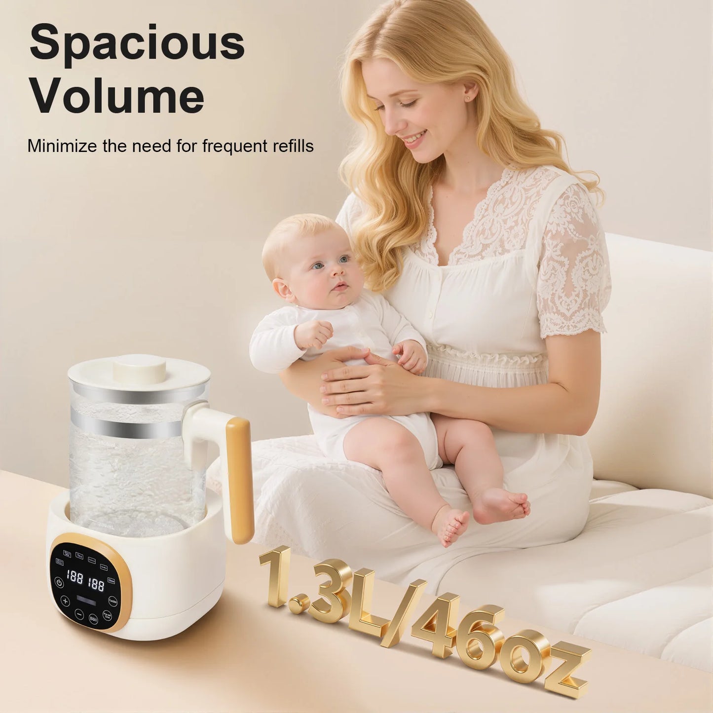 1.3L Baby Bottle Warmer 72H Constant Temperature & 5Min Memory Fast Heating & 45dB Quiet for Milk Formula & Food