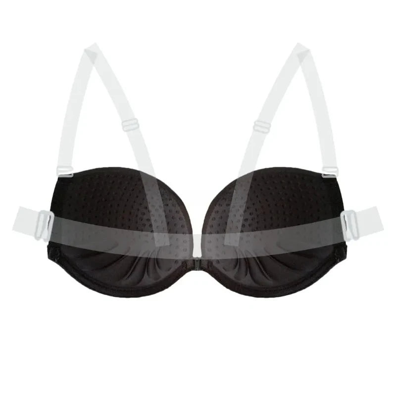 Multiway Backless Bra Push Up - Invisible Bralette with Removable Transparent Straps for Bridal, Evening Wear, Sexy Lingerie