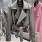 YOLOAgain 2025 Autumn Elegant Real Leather Jacket Coat Women Oversized Leather Jacket With Belt