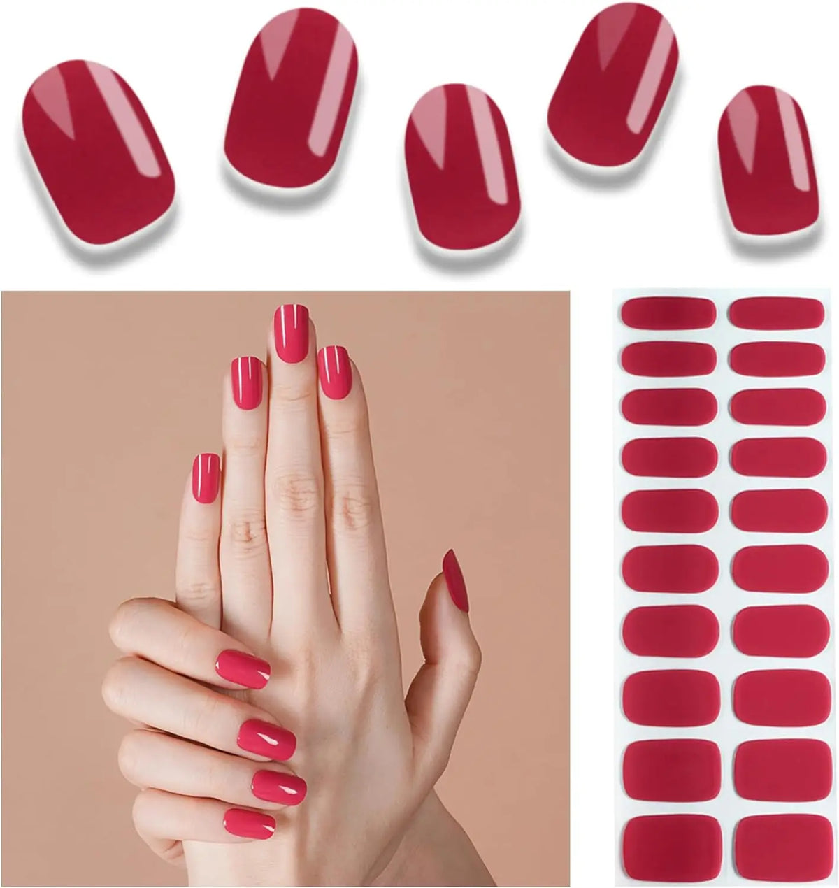 20/22Tips UV Semi cured Gel Nail Stickers Waterproof Long Lasting Full Gel Nail Wraps Press On Nail Decal DIY Manicure