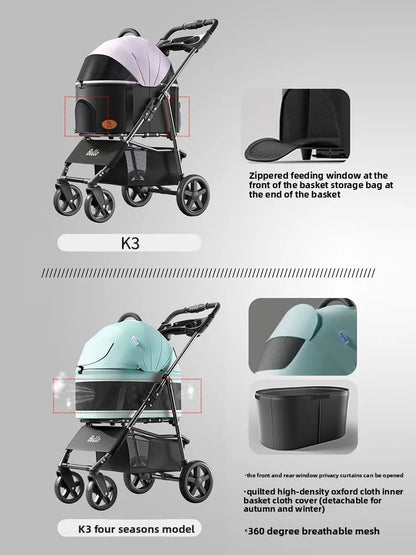 Pet Stroller Lightweight Foldable Detachable Cat Dog Carrier Outdoor Portable One Button Folding Pet Trolley Stroller for Dog