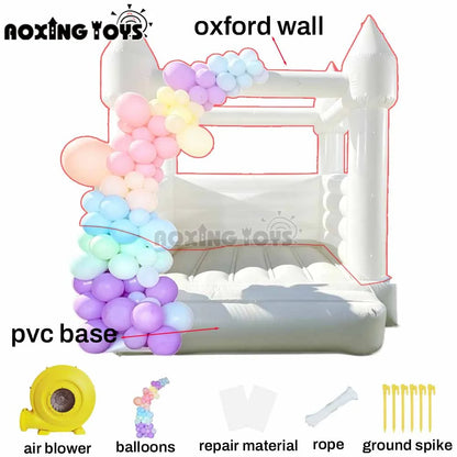 Outdoor White Inflatable Bounce House for Wedding, Commercial PVC Oxford Bounce Castle For kids Birthday Party