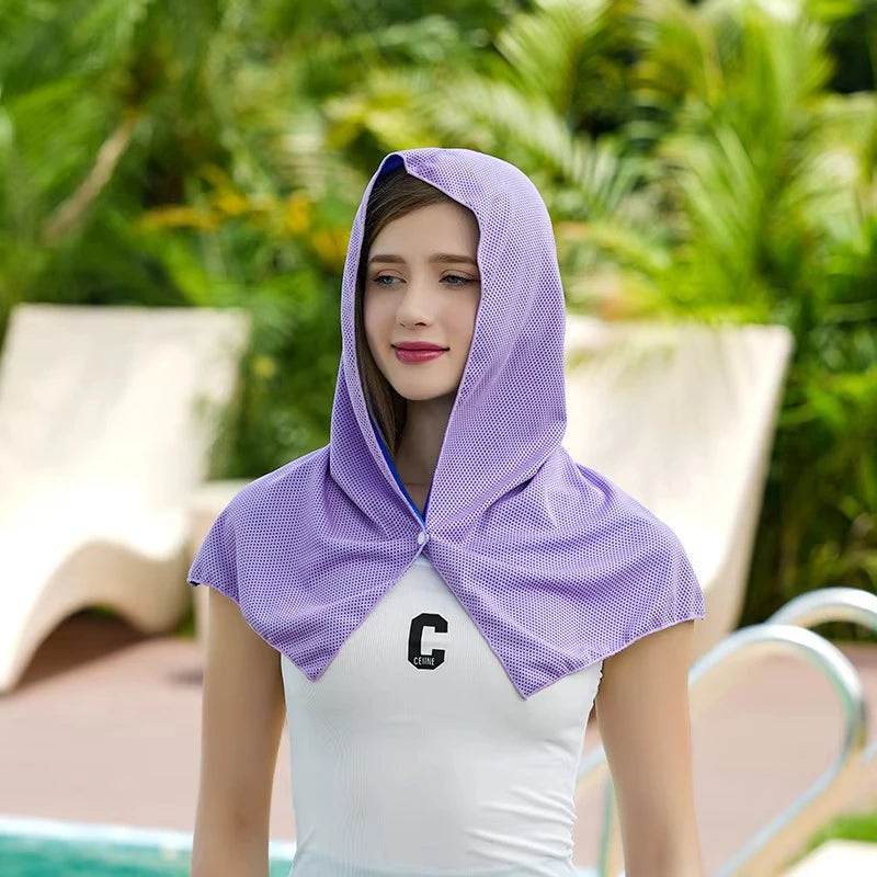 Cooling Hoodie Towel - UV Protection, Quick Drying, Perfect for Sports, Camping, Workouts, Cycling, Golf, Running, Hiking, and F