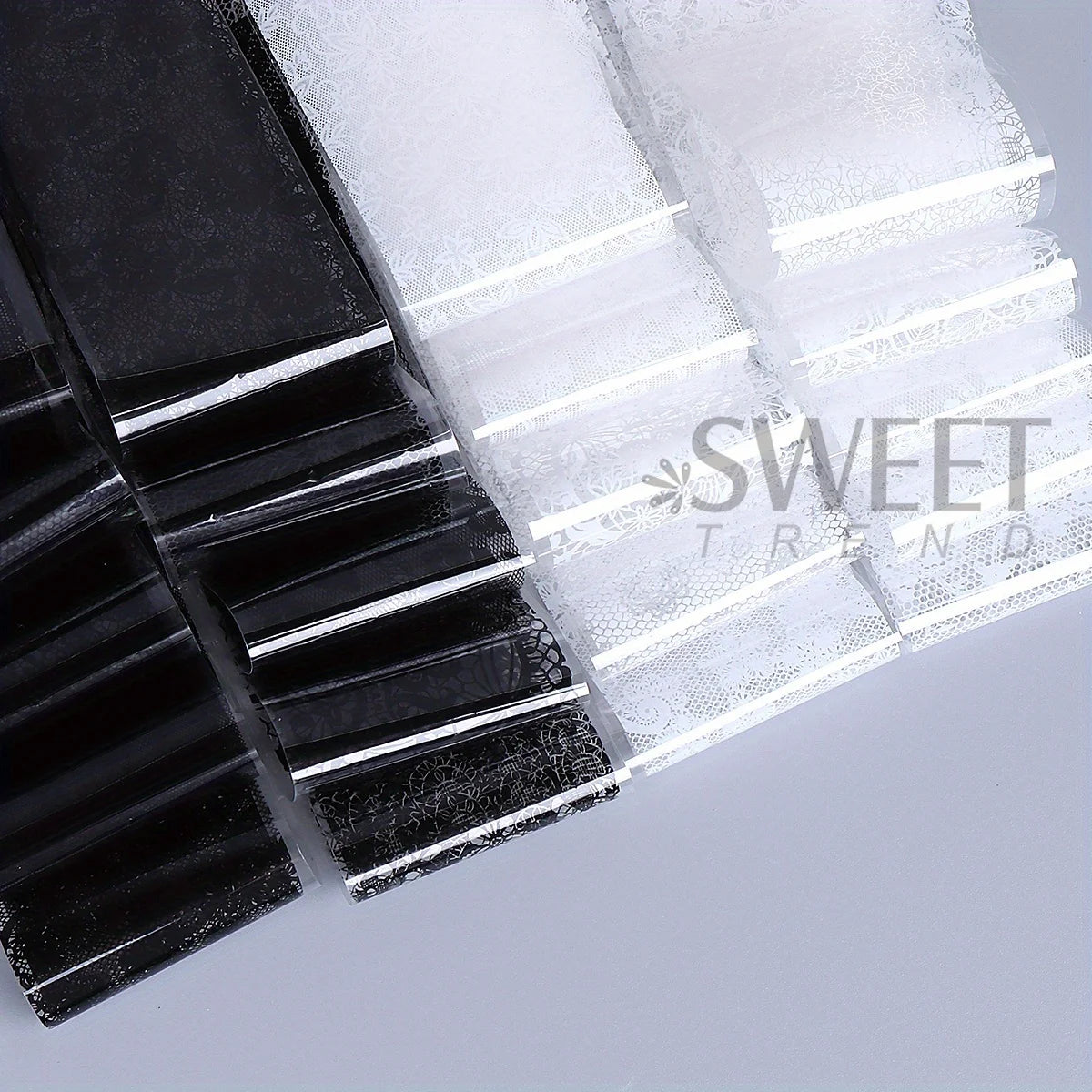 10/20pcs Elegant Black White Lace Flowers Nail Transfer Foils Fantasy Retro Floral Starry Sky Paper Sticker Manicure Accessories