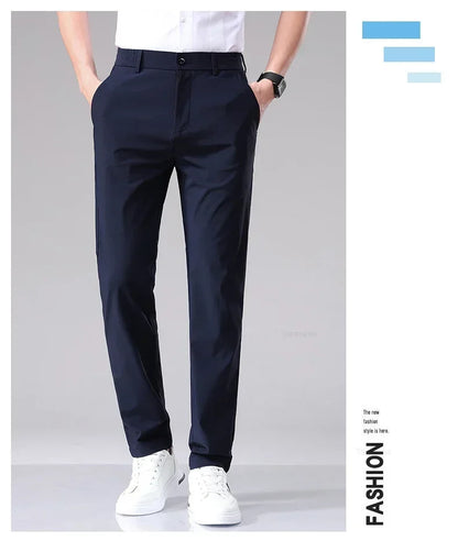 Ultra-thin Elastic Men's Casual Trousers Summer Quick-drying Ice Silk Slim Straight Business Solid Color Y2K Trousers Black Gray