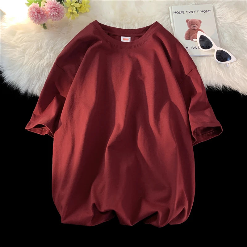 Oversized Summer Short Sleeve Men's T Shirt New Fashion Solid Loose O-Neck T Shirts Mens Cotton Hip Hop Streetwear Top Tees 5XL