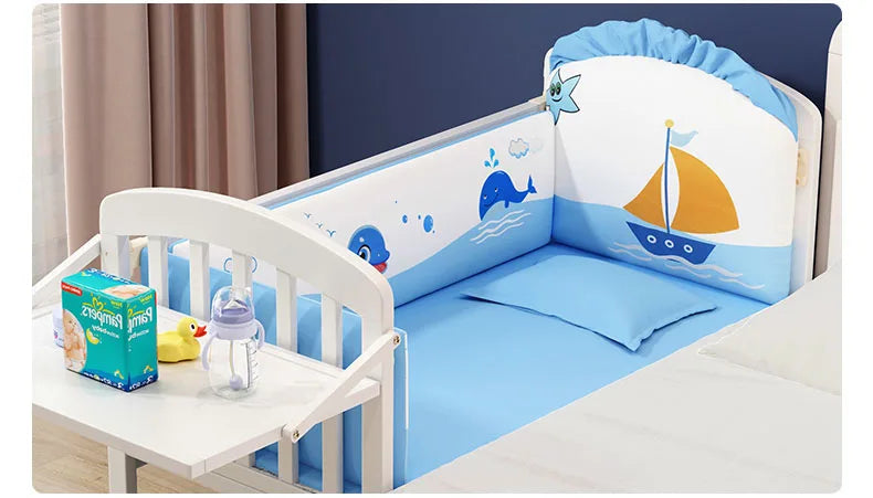 Wood Baby Crib With Mosquito Net And Diaper Table Convert To Kids Bed, Bedding Set, Baby Cot, Bed, Rocker Mattress