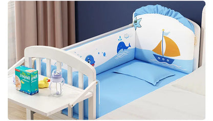 Wood Baby Crib With Mosquito Net And Diaper Table Convert To Kids Bed, Bedding Set, Baby Cot, Bed, Rocker Mattress
