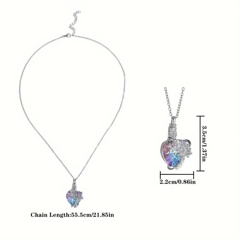 Heart Tree of Life Urn Necklace for Ashes Cremation Jewelry Crystal Memorial Mothers Day