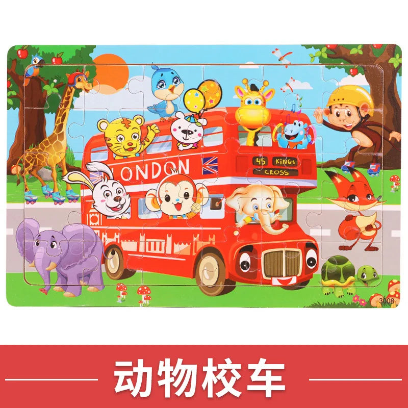 NEW Wooden 30pcs Puzzles Animal Dinosaur Cartoon Plane Puzzle Intellectual Building Block Toys for Gift