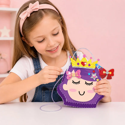 Kids DIY Sewing Bag Kit, Unicorn & Princess Theme Felt Art, 50+ Pieces Set, Creative Educational Toy for Kids
