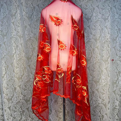On Sale 2025 New African Net Hijab Scarf for Muslim Women African Dubai Islam Headscarf Embroidery Shawls Voile