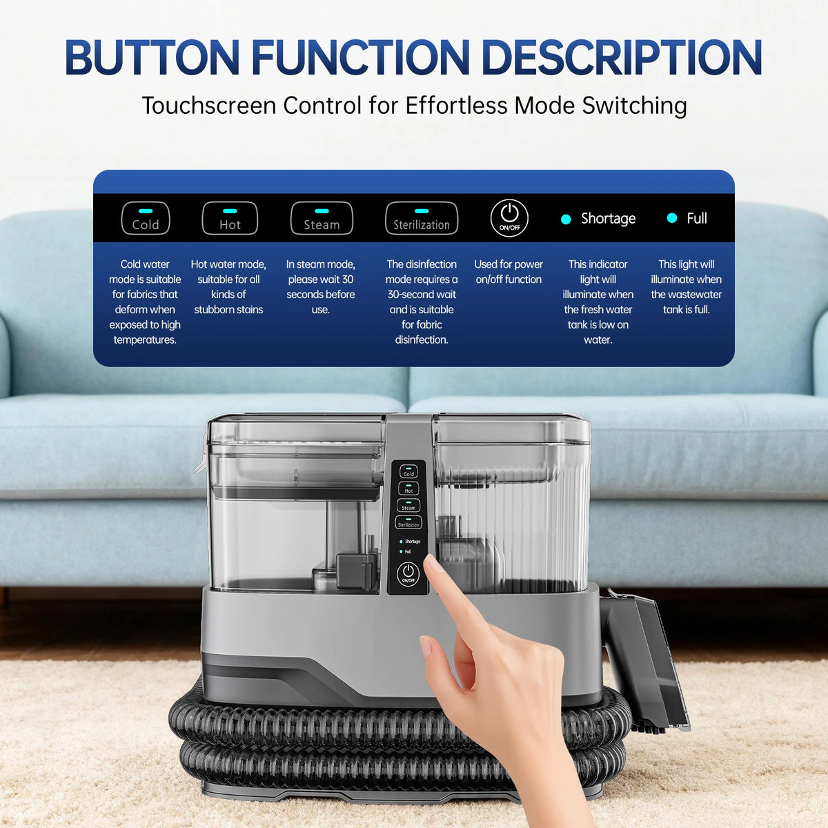 OMESER 1800W Steam Carpet Cleaner Machine 13 IN 1 17KPa Suction Multiple Nozzles Spot Spray Washing for Upholstery Pet Car Home
