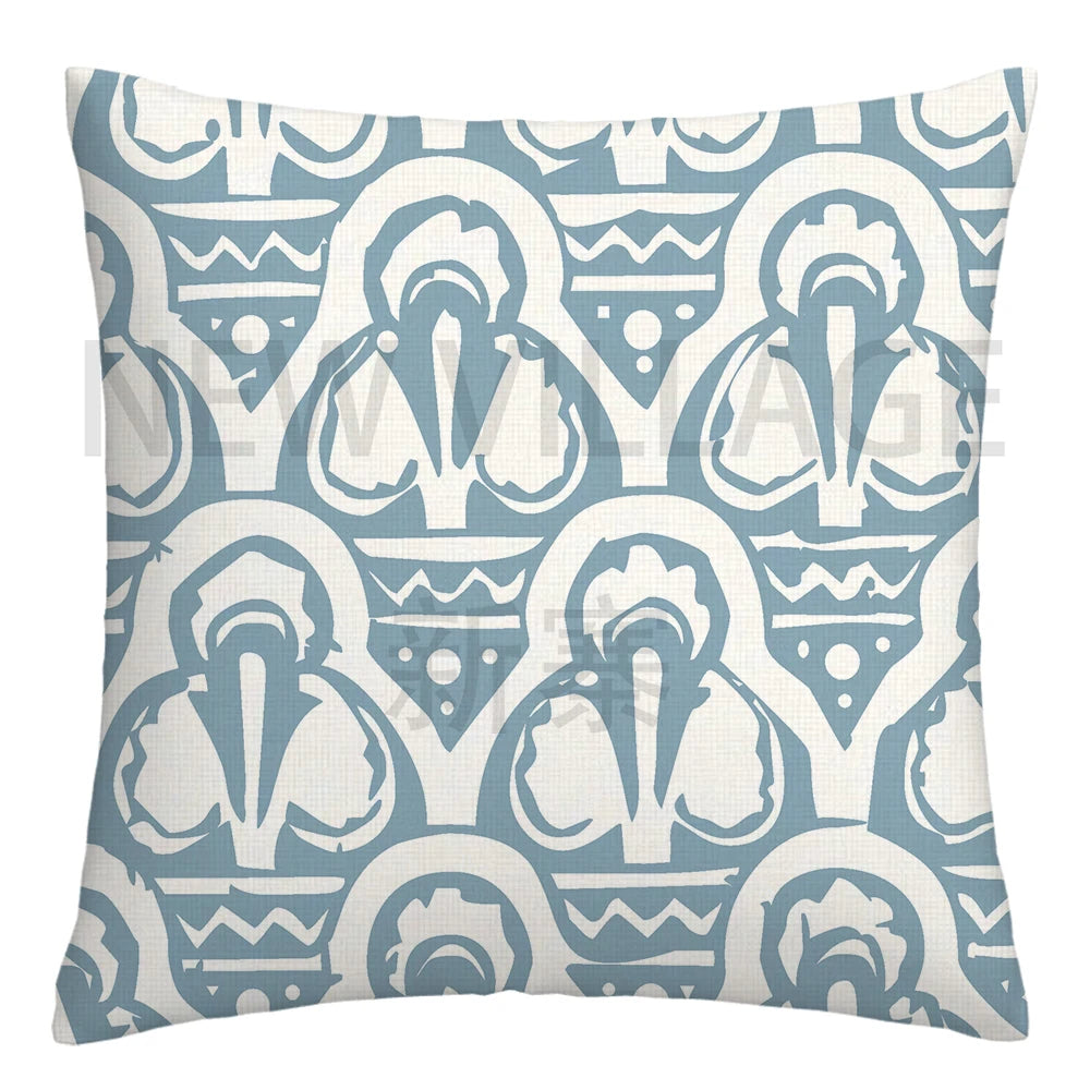 Lake blue white geometric linen pillowcase sofa cushion cover home decoration can be customized for you 40x40 45x45 50x50 60x60