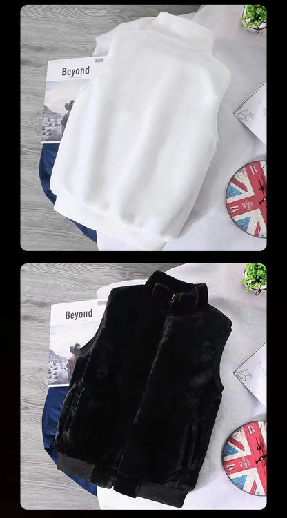 2026 Autumn Winter Men's Thicked Golden Velvet Warm Vest Fashion Solid Sleeveless Zipper Hooded Jacket Fake Fur Couple Waistcoat