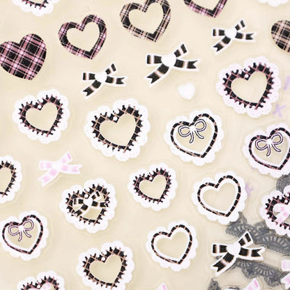 Sweet Bowknot Black Lace Heart Nail Stickers 3D Self Adhesive Nail Art Stickers Japanese Cool Girls Manicure Decorations Decals