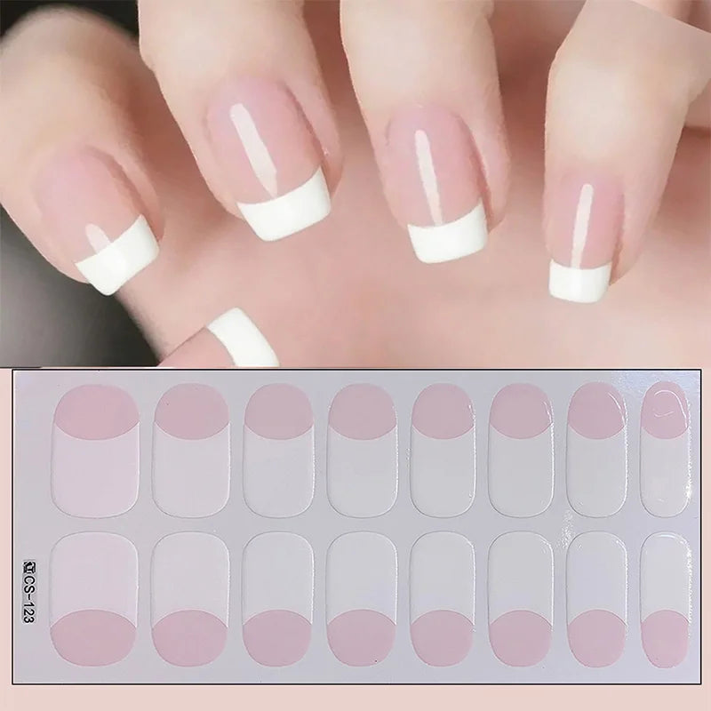 14/16Tips Full Cover Gradient Nail Stickers Multi Color Self Adhesive Slider No Need UV Lamp Cured Press ON Nail Decal